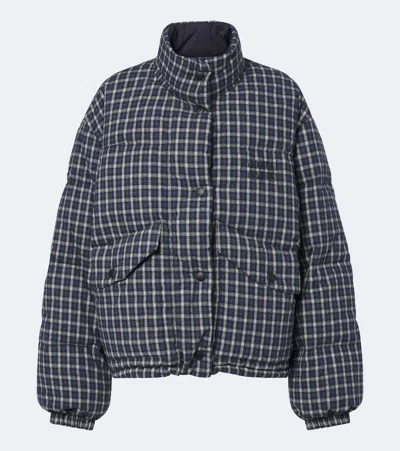 Miu Miu Jacket High Collar Checked Pattern Pockets Quilted In Blue