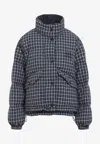 Miu Miu Jacket High Collar Checked Pattern Pockets Quilted In Blue