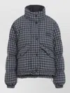 Miu Miu Jacket High Collar Checked Pattern Pockets Quilted In Blue