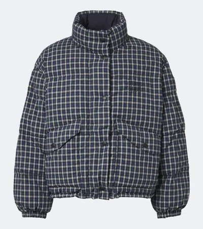 Miu Miu Reversible Cotton Flannel Down Jacket In Blue