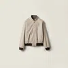 Miu Miu Reversible Houndstooth Check And Panama Cotton Blouson Jacket In Neutral