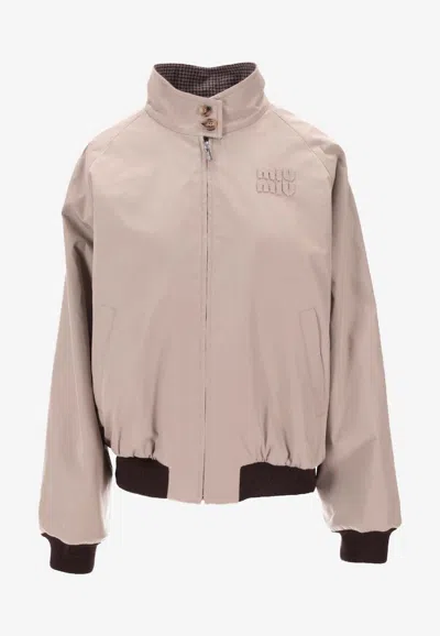 Miu Miu Reversible Houndstooth Zip-up Jacket In Neutral