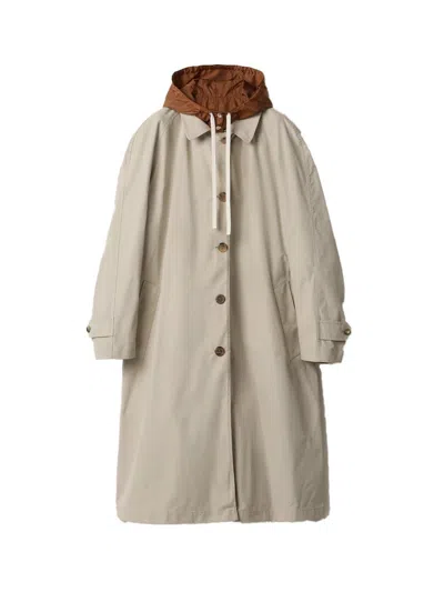 Miu Miu Reversible Single-breasted Panama Cotton And Technical Pongé Coat In Limestone/cinnamon