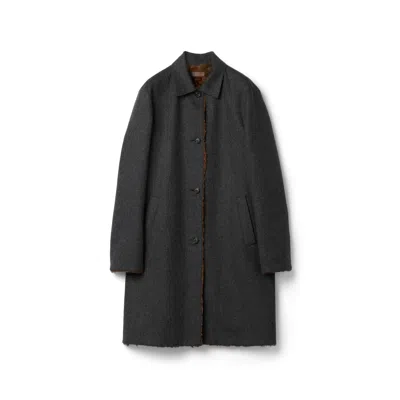 Miu Miu Reversible Wool And Chekiang Coat In Anthracite/cigar Brown
