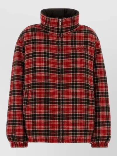 Miu Miu Reversible Wool Down Jacket Embroidered Plaid In Red