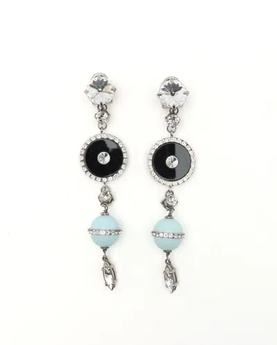 Miu Miu Rhinestone And Dangling Pearl Clip-on Earrings In Multi