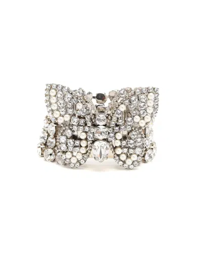 Miu Miu Rhinestone Butterfly Bracelet In Silver