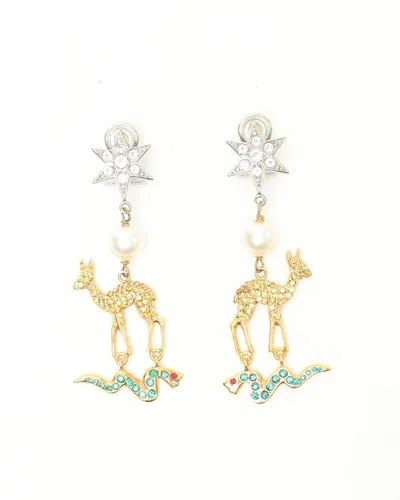 Pre-owned Miu Miu Rhinestone Clip-on Earrings In Multicolour