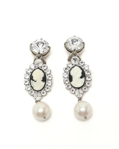 Miu Miu Rhinestone Clip-on Earrings In Silver