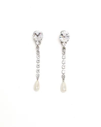 Miu Miu Rhinestone Dangling Clip-on Earrings In Silver