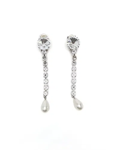 Pre-owned Miu Miu Rhinestone Dangling Clip-on Earrings In Silver