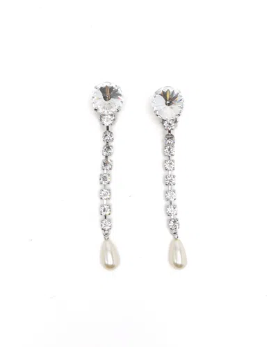 Pre-owned Miu Miu Rhinestone Dangling Clip-on Earrings In Silver