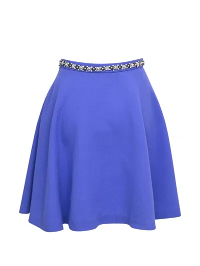 Pre-owned Miu Miu Rhinestone-embellished Waistband Mini Skirt In Blue