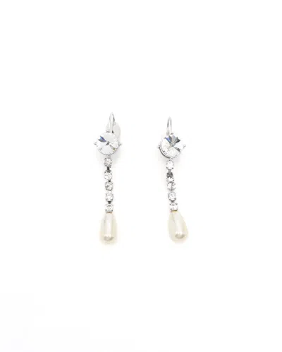 Miu Miu Rhinestone Pearl Dangling Earrings In Silver