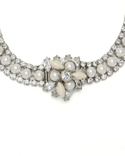 Pre-owned Miu Miu Rhinestone Pearl Necklace In Silver