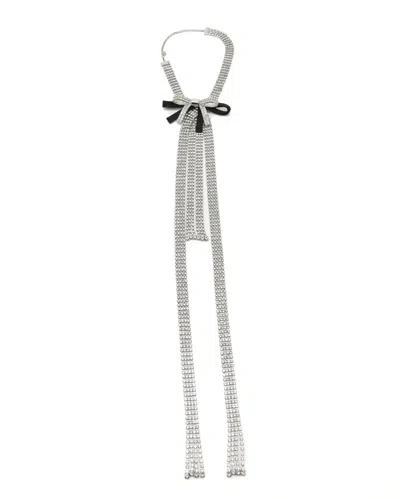 Pre-owned Miu Miu Rhinestone Ribbon Choker In Silver