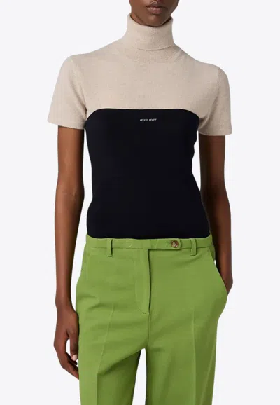 Miu Miu Rib Knit Logo Tube Top In Black