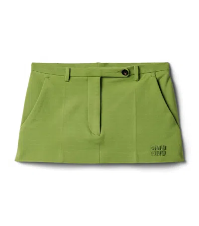 Miu Miu Rib-knit Mini Skirt In Green