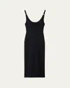 Miu Miu Ribbed Backless Metal Logo Midi Dress In Nero