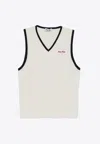 Miu Miu Sleeveless Ribbed Cashmere Gilet In White