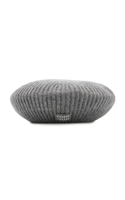 Miu Miu Ribbed Cashmere-wool Beret In Grey