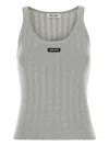 Miu Miu Ribbed Cotton Tank Top In Gray