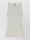 Miu Miu Ribbed Cotton Tank Top With Crew Neckline In Multi