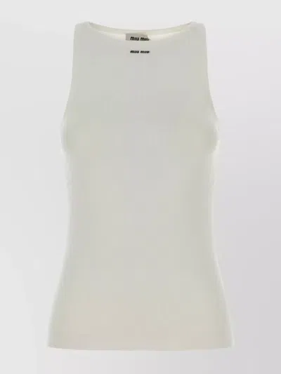 MIU MIU RIBBED COTTON TANK TOP WITH CREW NECKLINE