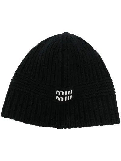 Miu Miu Ribbed Hat In Black  