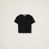 Miu Miu Cotton T Shirt Crew Neck Cropped Sheer In Black