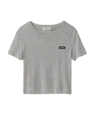 MIU MIU MIU MIU LOGO-PATCH CREWNECK T-SHIRT