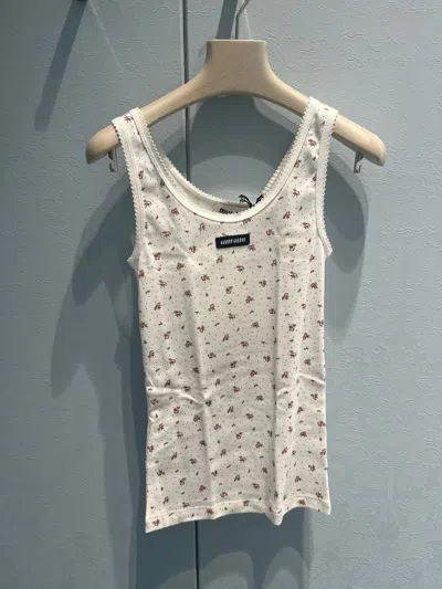 Miu Miu Ribbed Jersey Tank Top In Neutral
