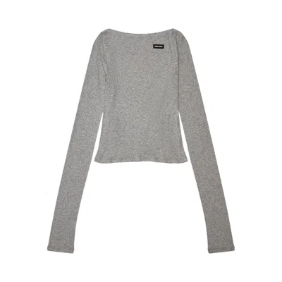 Pre-owned Miu Miu Ribbed Jersey Top 'grey' | Women's Size 36
