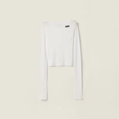 Miu Miu Ribbed Jersey Top In White