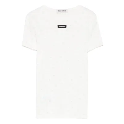 Miu Miu Ribbed Jersey T-shirt In White