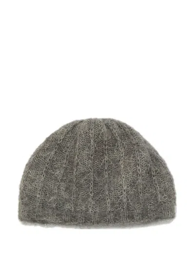 Pre-owned Miu Miu Ribbed-knit Beanie In Gray