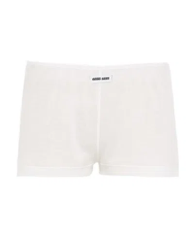 Miu Miu Ribbed Knit Boxer Shorts In F0009 White