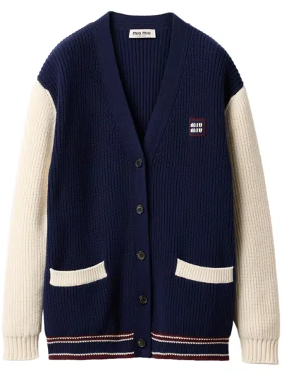 Miu Miu Ribbed-knit Cardigan In Multicoloured