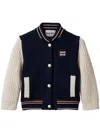 Miu Miu Women's Wool Bomber Jacket In Navy+naturale
