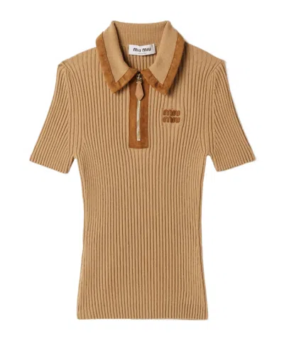 MIU MIU RIBBED KNIT CASHMERE POLO SWEATER