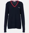 Miu Miu Blue Ribbed Wool Sweater In Blue