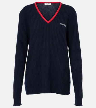 Miu Miu Ribbed-knit Cashmere Sweater In Black
