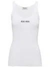 Miu Miu Intarsia Logo Rib Tank Top In Weiss
