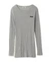 Miu Miu Ribbed Knit Jersey Dress In Gray