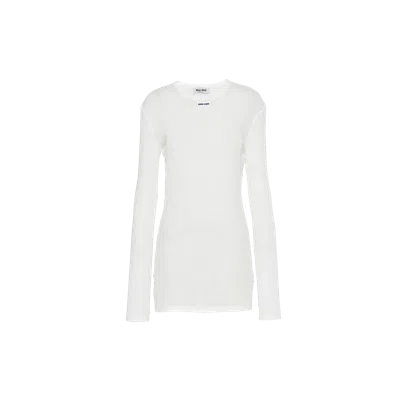 miu miu logo patch ribbed jersey dress Miu Miu Ribbed Knit Jersey Dress, Woman, Grey, Size M