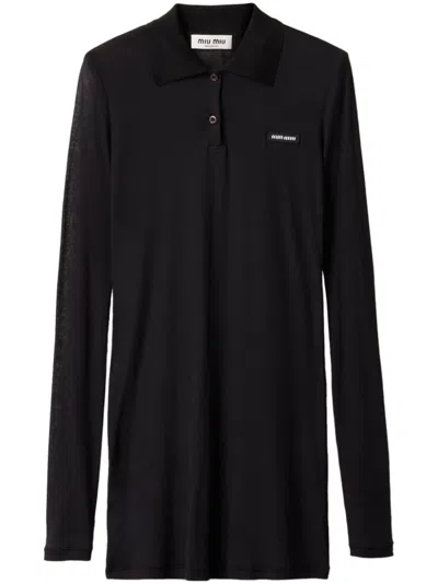 Miu Miu Ribbed Jersey Mini-dress In Black