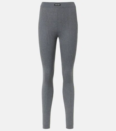 Miu Miu Ribbed-knit Wool Leggings In Gray