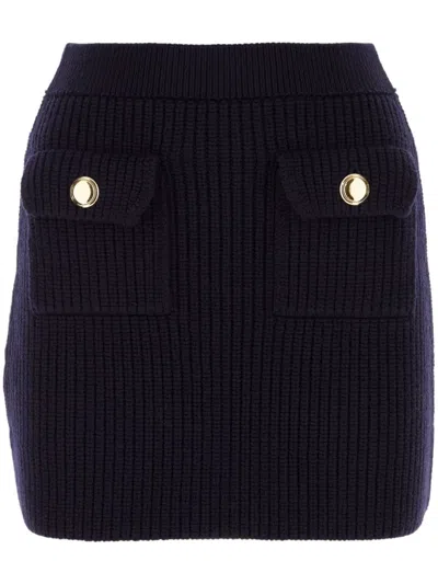 MIU MIU RIBBED-KNIT WOOL MINISKIRT