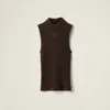 Miu Miu Ribbed Knit Wool Turtleneck Top In Cocoa Brown