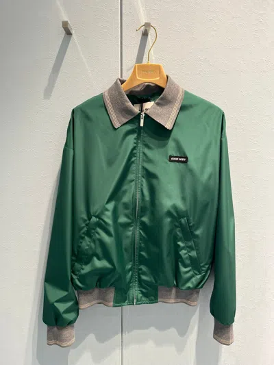 Miu Miu Ribbed Knit Zip Bomber Jacket In Green